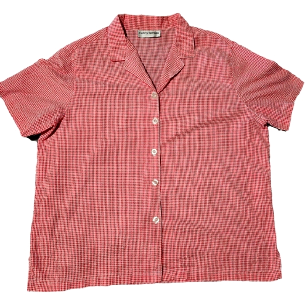 Cathy Daniels Red & White Gingham Short Sleeve Button-Down Shirt